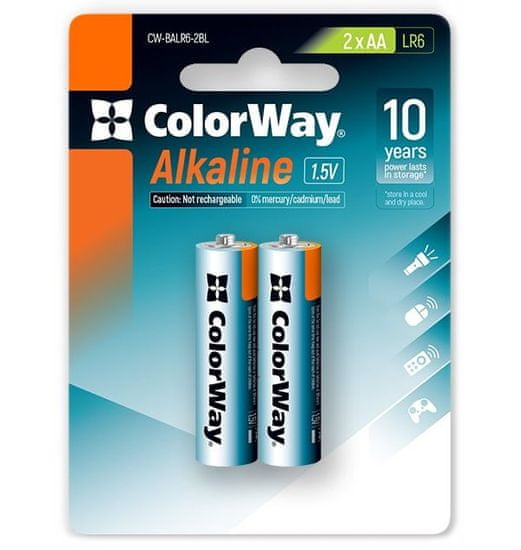 ColorWay alkalická batéria AA/ 1.5V/ 2ks v balení/ Blister