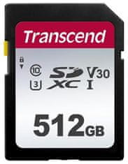 Transcend 512GB SDXC 300S (Class 10) UHS-I U3 V30 pamäťová karta, 100 MB/s R, 85 MB/s W