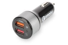 Ednet Digitus USB nabíjačka do auta, rýchle nabíjanie 3.0, 2 vstupné porty 12-24V, výstupy: 3-6.5V/3A, 5V/2.4A