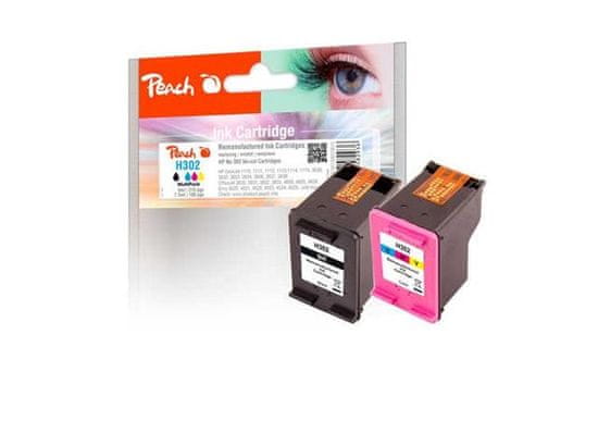 Peach kompatibilný kazeta HP F6U66AE, F6U65AE, No 302 MultiPack, čierna, farba