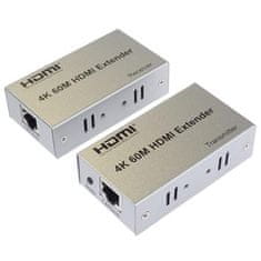 PremiumCord 4K HDMI extender na 60m cez jeden kábel Cat5e/Cat6