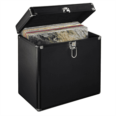 HAMA kufrík na 50 gramofónových dosiek (vinyl/LP), hliníkový vzhľad, čierny