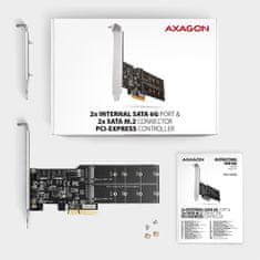 AXAGON PCES-SA4M2, PCIe radič - 2x interný SATA 6G port + 2x SATA M.2 slot, ASM1164, SP & LP