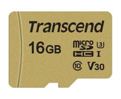Transcend 16GB microSDHC 500S UHS-I U3 V30 (Class 10) MLC pamäťová karta (s adaptérom), 95MB/s R, 50MB/s W