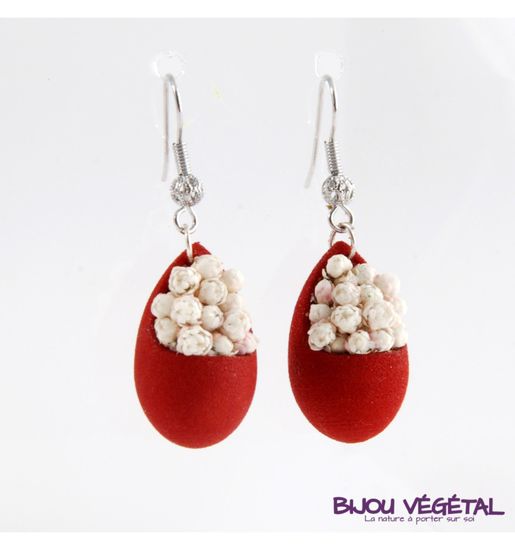 Živé šperky - Náušnice Slza červené s trvalými bielymi kvetmi