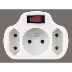 EMOS Zásuvka rozbočovacia 2x plochá + 1x guľatá s vypínačom, biela P0029