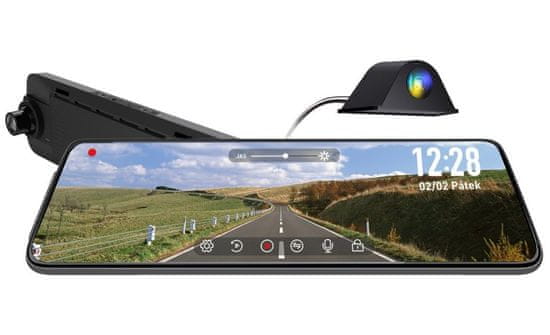 CEL-TEC palubná kamera do auta v zrkadle M12 Dual GPS Exclusive/2K/zadná 1080p/9,8" IPS dotykové LCD/g-sens./podpora GPS
