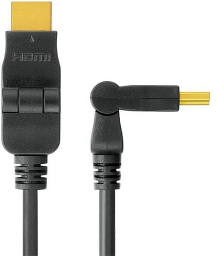 PremiumCord Kábel HDMI A - HDMI AM/M 2m, otočné pozlátené konektory