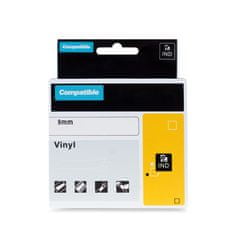 PrintLine kompatibilná páska s DYMO 18443, 9mm, 5.5m, čierna tlač/biely podklad, RHINO, vinylová