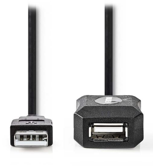 Nedis predlžovací aktívny kábel USB 2.0/ zástrčka USB-A - zásuvka USB-A/ čierny/ 5m