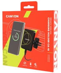 Canyon držiak telefónu do ventilácie auta MegaFix CA-15, Qi, magnetický, wireless nabíjanie, PD 15W, USB-C