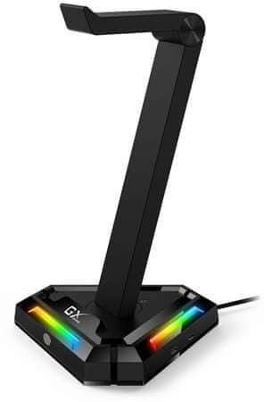 Genius GX-UH100, Stojan, na herný headset s USB HUBom, RGB podsvietenie, 2x USB, 2x USB-C, čierny