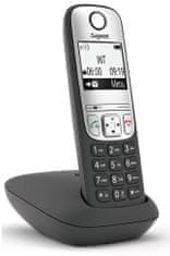 Siemens GIGASET A690HX - DECT/GAP prídavné slúchadlo vr. nabíjačky pre bezdrôtový telefón, farba čierna/ strieborná