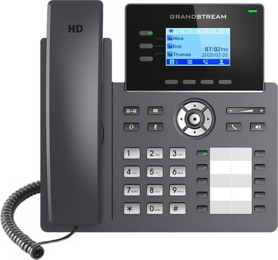 Grandstream GRP2604 SIP telefón, 2,48" LCD podsv. displej, 6 SIP účty, 10BLF hr., 2x1Gbit porty