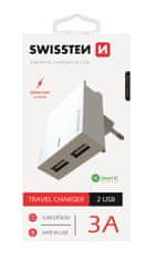 SWISSTEN sieťový adaptér smart IC 2X USB 3A power, biely