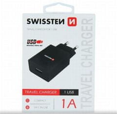 SWISSTEN SIEŤOVÝ ADAPTÉR SMART IC 1x USB 1A POWER ČIERNY