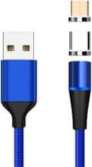 PremiumCord Magnetický micro USB a USB-C nabíjací a dátový kábel 1m, modrý