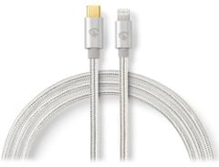 Nedis PROFIGOLD Lightning / USB 2.0 kábel / Apple Lightning 8pinový - USB-C zástrčka / nylon / strieborný / BOX / 1m