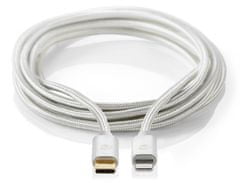 Nedis PROFIGOLD Lightning / USB 2.0 kábel / Apple Lightning 8pinový - USB-C zástrčka / nylon / strieborný / BOX / 2m