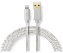 Nedis PROFIGOLD Lightning / USB 2.0 kábel / Apple Lightning 8pinový - USB-A zástrčka / nylon / strieborný / BOX / 3m