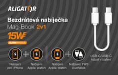 Aligator Bezdrôtová nabíjačka Mag-Book 2v1, určené pre MagSafe a nabíjanie Apple Watch, 15W, biela