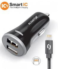 Aligator 3.4A, 2xUSB, smart IC, čierna, USB kábel pre iPhone / iPad