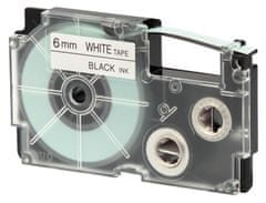 PrintLine kompatibilná páska s Casio, XR-6WE1, 6mm, 8m, čierna tlač/biely podklad