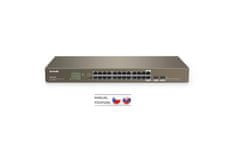 Tenda TEG1024F - 22-port Gigabit Ethernet Switch + 2x Combo SFP/RJ45, 10/100/1000 Mbps, Fanless, Rackmount, Kov