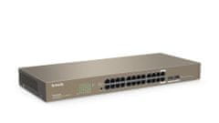Tenda TEG1024F - 22-port Gigabit Ethernet Switch + 2x Combo SFP/RJ45, 10/100/1000 Mbps, Fanless, Rackmount, Kov