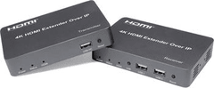 PremiumCord HDMI extender s USB na 150m over IP, bez oneskorenia
