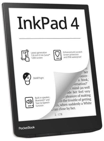 PocketBook e-book reader 743G INKPAD 4 STARDUST SILVER/ 32GB/ 7,8"/ Wi-Fi/ BT/ USB-C/ čeština/ strieborná