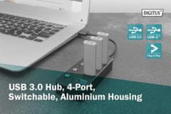 Digitus USB 3.0 Hub, 4 porty, prepínač Hliníkové puzdro
