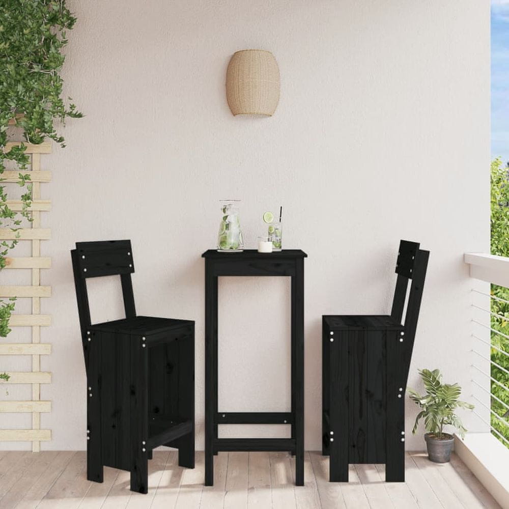 Vidaxl Barové stoličky 2 ks čierne 40x48,5x115,5 cm borovicový masív
