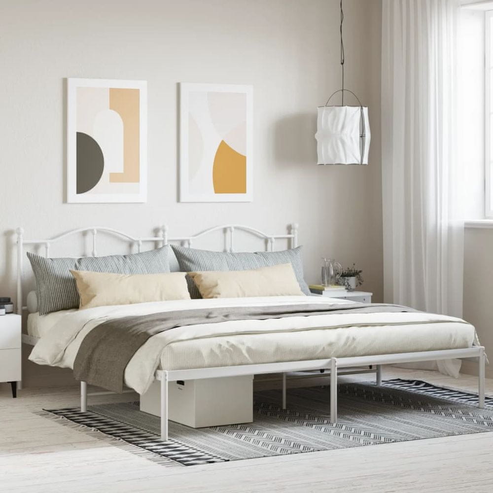 Vidaxl Kovový rám postele s čelom biely 193x203 cm