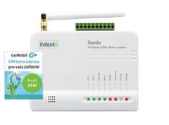 Evolveo Sonix - bezdrôtový GSM alarm (4ks diaľk. ovlád., PIR čidlo pohybu, čidlo na dvere / okno, externé repro, Android / iPhone) + SIM