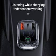 BASEUS Car Charger Bluetooth Fm Transmitter T-typed Smart QuickCharger MP3 čierna (CCTM-B01)