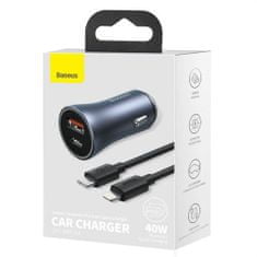 BASEUS Car Charger Golden Contactor Pro Dual Quick Charger U+C, PD 3.0, QC 4+, SCP FCP AFC (With Type-C - Lightning 1m čierna) 40W Dark Gray (TZCCJD-B0G)