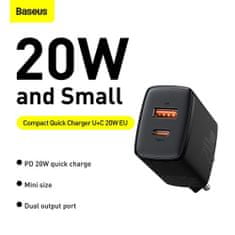 BASEUS Travel Charger Compact Quick Charger U+C 20W EU čierna (CCXJ-B01)
