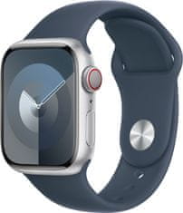 Apple Watch saries9, Cellular, 41mm, Silver, Storm Blue Sport Band - S/M