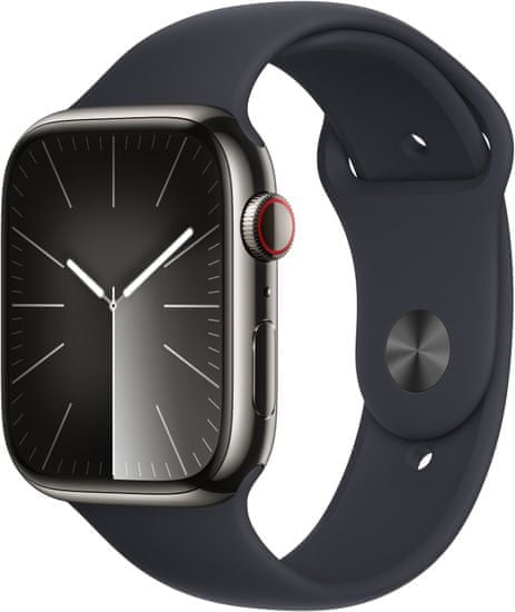Apple Watch saries9, Cellular, 45mm, Graphite Stainless Steel, Midnight Sport Band - M/L