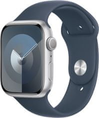 Apple Watch saries 9, 45mm, Silver, Storm Blue Sport Band - M/L
