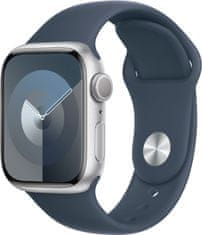 Apple Watch saries 9, 41mm, Silver, Storm Blue Sport Band - S/M