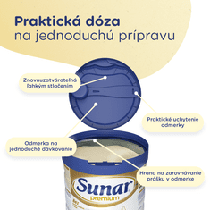 Sunar Premium 2 pokračovacie dojčenské mlieko, 6 x 700 g