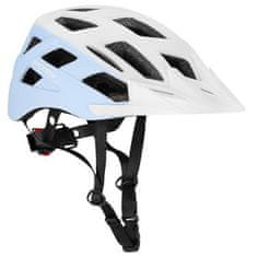 Spokey POINTER Cyklistická prilba s LED blikačkou, 58-61 cm, bielo-modrá