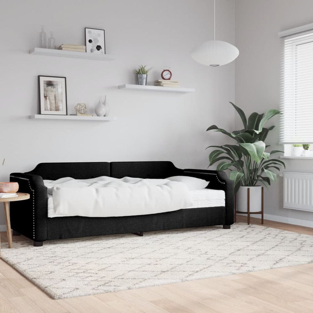 Vidaxl Denná posteľ s matracom čierna 90x200 cm látka