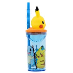 Stor Plastový pohárik Pokémon / hrnček Pokémon Pikachu 3D s brčkem 360 ml