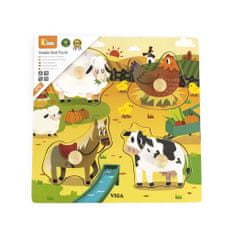 Viga Detské drevené puzzle s úchytmi Farma 4 ks