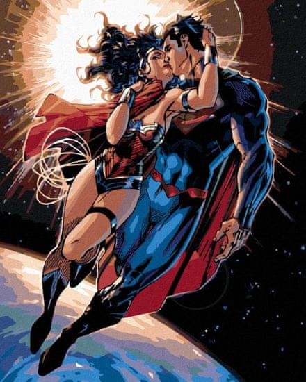ZUTY Maľovanie podľa čísel 40 x 50 cm Wonder Woman - WONDER WOMAN A SUPERMAN LETÍ