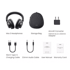 Ugreen Wireless Headphones (90422) - Noise Canceling, 5 Microphones, Travel Case and 3D Spatial Sound - Black