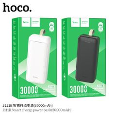Hoco Power Bank Smart (J111B) - 2x USB, Type-C, Micro-USB, with LED for Battery Check and Lanyard, 2A, 30000mAh - Black